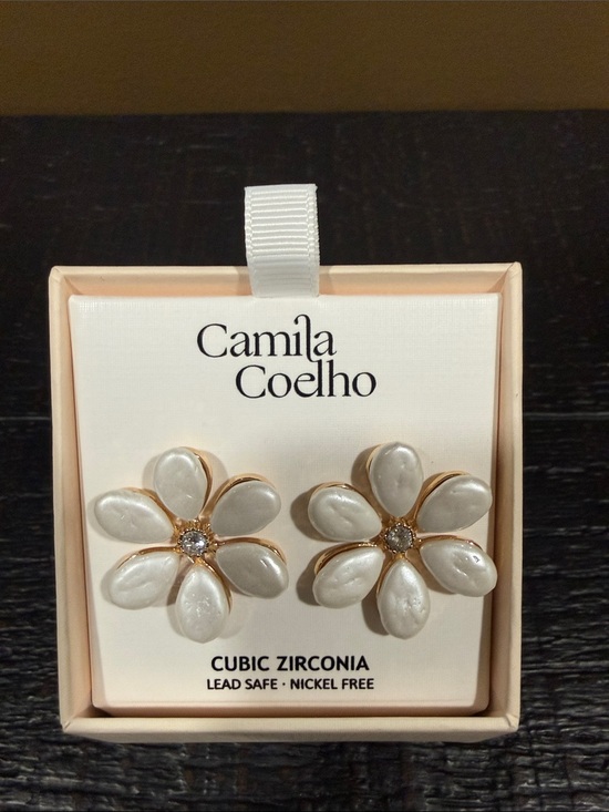 Camila Coelho Jewelry - Camila Coelho White Petal Flower Stud Earrings with Gold Trim